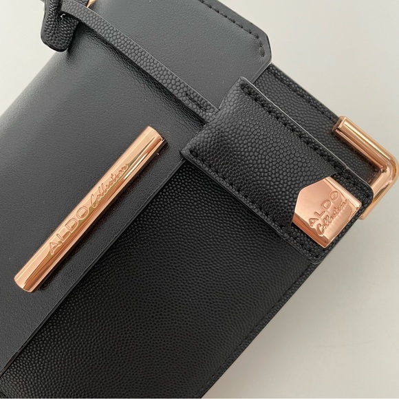 Aldo Women's Micro Mini Black Top Handle Crossbody Bag Rose Gold Chain Strap - Picture 6 of 14